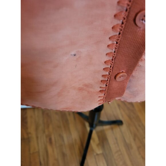 Pumpkin Orange Suede Cardigan L Fall Boho City Patchwork Festival Grunge Office - Picture 8 of 8